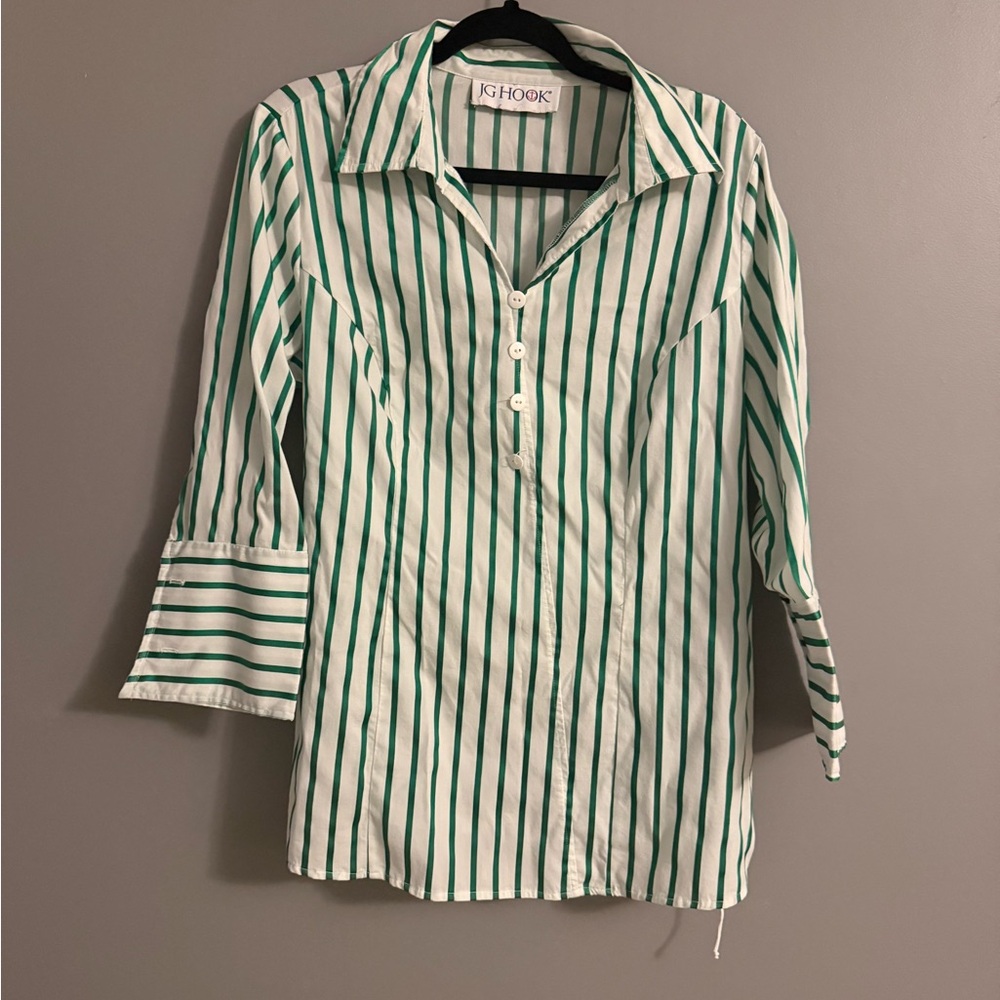 Vintage Green Stripe Button-Front Women's Shirt